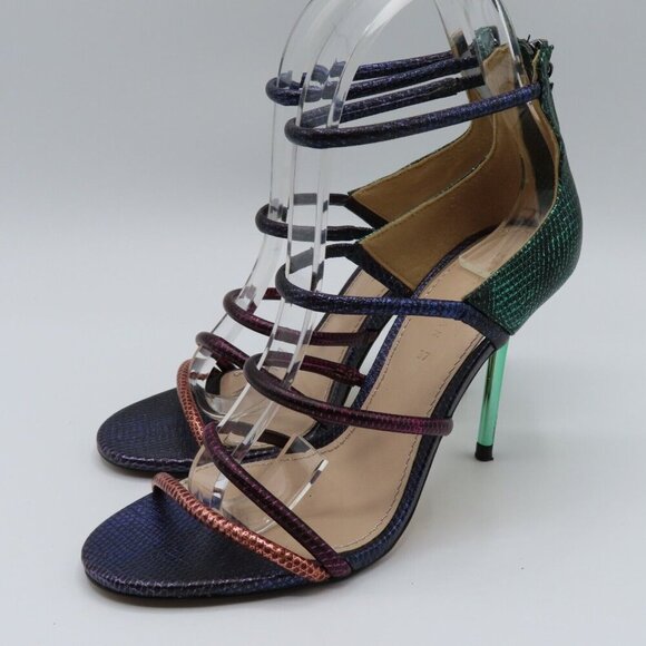Zara Womens 6.5 US 37 Multiolor Rainbow Mermaid Strappy Snakeskin Heel Sandals - Picture 10 of 11
